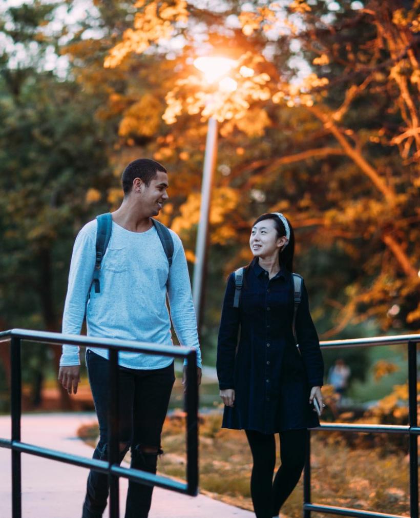 Students walking in fall